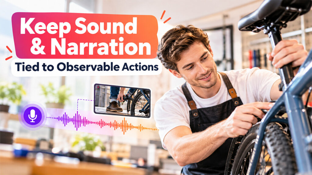 Keep sound and narration tied to observable actions