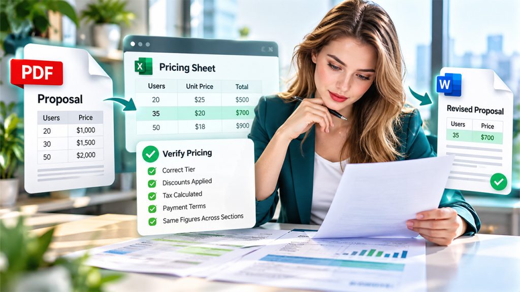 PDF to Word Converter for converting PDF proposals into editable Word documents while checking pricing details.